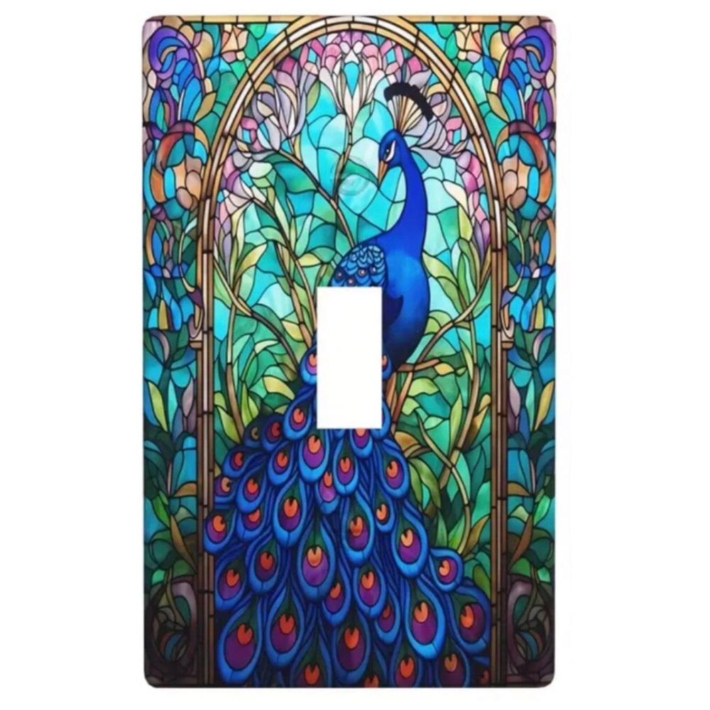 Peacock Faux Stained Glass Single Light Switch Cover
